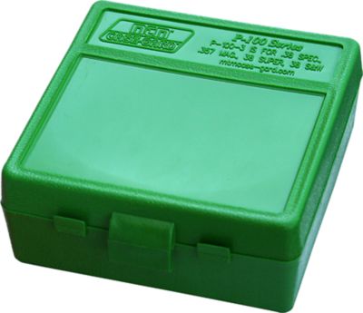 MTM .38/.357 Caliber Flip-Top Polypropylene Ammo Box, Holds 100 Rounds, Green
