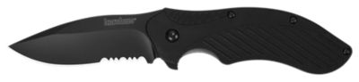Kershaw 3.10 in. Clash Drop Point Folding Knife, Part Serrated Black Oxide 8Cr13MoV SS Blade, Black Glass-Filled Nylon Handle