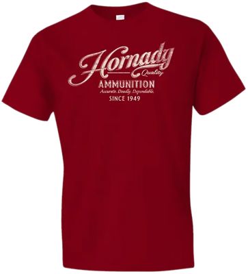 Horizon Design Hornady Gear Men's Vintage Script Short-Sleeve T-Shirt, XL, Red, Cotton, Semi-Fitted