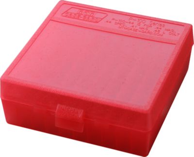 MTM .44 Magnum/.45 Long Colt Flip-Top Polypropylene Ammo Box, Holds 100 Rounds, Clear Red