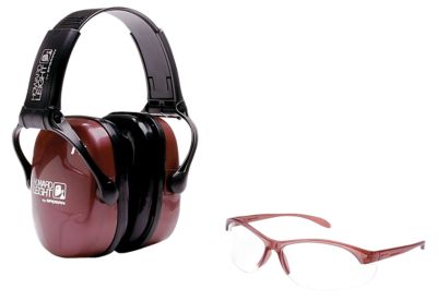 Howard Leight Women's Over-the-Head Earmuffs and Glasses Shooting Set, 25 dB Noise Reduction Rating, Dusty Rose/Black, 1 Pair