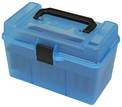 MTM .300 Winchester Magnum/7mm Remington Deluxe Polypropylene Ammo Box, Holds 50 Rounds, Clear Blue