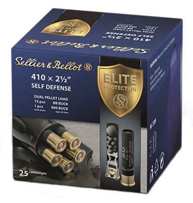 Sellier & Bellot .410-Bore Self Defense 15-Pellet Buckshot Shotgun Shells, 000, 2.5 in., 1/2 oz., 25 Rounds
