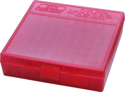 MTM 9mm/.380 Caliber Flip-Top Polypropylene Ammo Box, Holds 100 Rounds, Clear Red