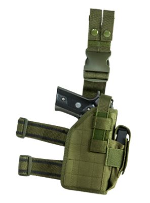 NCStar Drop Leg Holster for Full Size Semi-Auto, Compact Semi-Auto, Right Hand, Green, PVC Fabric