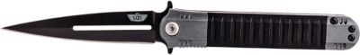 Uzi Accessories 3.50 in. Covert Spear Point Folding Knife with Metal Clip, Plain Black SS Blade, Black/Gray Aluminum Handle