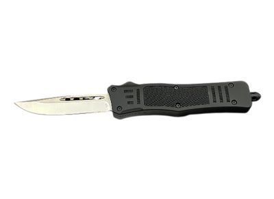 Steel River Knives 3.75 in. Lightweight OTF Drop Point Knife, D2 Steel Blade, Black Aluminum Handle