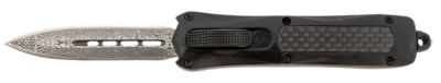 Steel River Knives 2.70 in. Spartan Mini OTF Folding Dagger, Damascus 440C SS Blade, Carbon Fiber Inlay Aluminum Zinc Handle