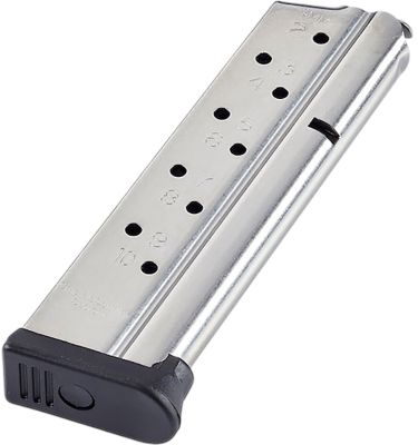 Chip McCormick Custom Range Pro 10 Round 9mm Magazine for 1911 Full Size, Stainless/Black, Fluoropolymer