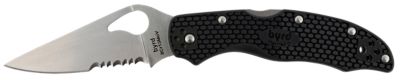 Spyderco 3.36 in. Byrd Harrier 2 Lightweight Folding Knife, Part Serrated 3Cr13MoV SS Blade, Black Textured FRN Handle