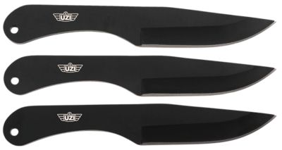 Uzi Accessories 8.25 in. Throwing Knives with Pouch, Plain Black SS Blades, Black SS Handles