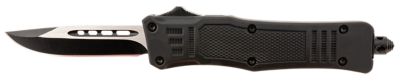 Steel River Knives 2.75 in. Spartan Mini OTF Drop Point Folding Knife, Black/Silver 440C SS Blade, Black Aluminum Zinc Handle