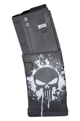 Mission First Tactical Extreme Duty 30 Round 223 Rem/5.56x45mm NATO Magazine for AR-15/M4, Black w/White Punisher Skull Splatter