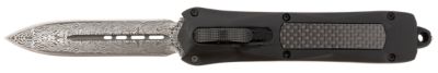 Steel River Knives 3.5 in. Spartan OTF Folding Dagger, Damascus 440C SS Blade, Black Carbon Fiber Inlay Aluminum Zinc Handle