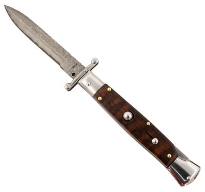 Steel River Knives 3.9 in. Spartan Side-Open Italian Bayonet, Damascus Blade, Snakewood Buffalo Horn Handle