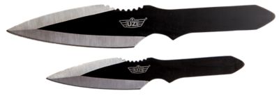 Uzi Accessories Fixed/Spear Point Throwing Knives, Plain Black SS Blades, Black SS Handles