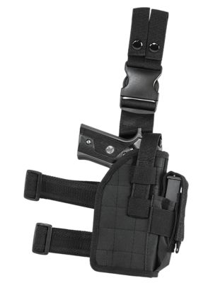 NCStar Drop Leg Holster for Full Size Semi-Auto, Compact Semi-Auto, Right Hand, Black, PVC Fabric