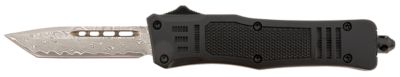 Steel River Knives 2.75 in. Spartan Mini OTF Tanto Folding Knife, Plain Real Damascus Blade, Black Aluminum Zinc Alloy Handle