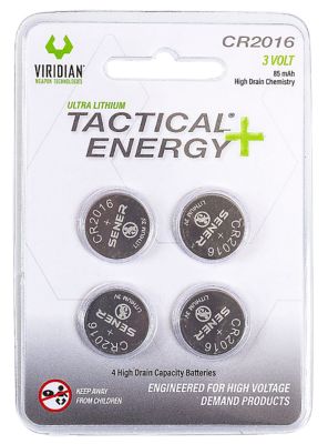 Viridian Tactical Energy+ CR2016 Lithium Batteries, 3V, 85mAh, 4-Pack