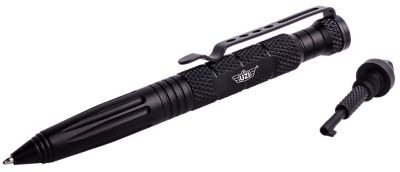 Uzi Accessories Tactical Pen with Glass Breaker and Cuff Key, Black, 6 in.