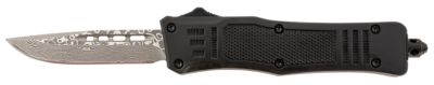Steel River Knives 2.75 in. Spartan Mini OTF Drop Point Folding Knife, Real Damascus Blade, Black Aluminum Zinc Alloy Handle