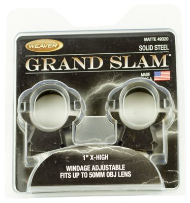 Weaver Mounts Grand Slam Rings, 1 in. Tube, Extra High, Weaver, Windage Adjustable, Matte Black, Steel