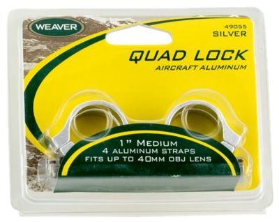 Weaver Mounts Quad Lock Detachable Rings, 1 in. Tube, Medium, Weaver, Silver, Aluminum