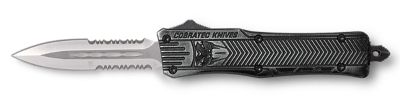CobraTec Knives 2.75 in. CTK-1 OTF Dagger, Part Serrated D2 Steel Blade, Stonewashed Aluminum Handle