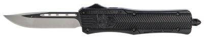CobraTec Knives 3 in. Medium CTK-1 OTF Drop Point Knife, Plain D2 Steel Blade, Black Aluminum Handle