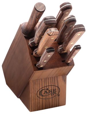 Case 9 pc. Household Cutlery Set, Plain/Serrated Satin Tru-Sharp SS Blade, Walnut Handle