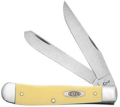 Case Trapper Folding Knife, Clip Point/Spey Plain Mirror Polished Carbon Steel Blade, Smooth Yellow Synthetic Handle