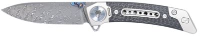 CobraTec Knives 3 in. Emperor Drop Point Folding Knife, Plain Damascus VG-10 SS Blade, Carbon Fiber/SS Titanium Handle