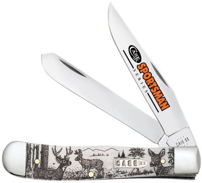 Case 3.24 in. Clip Point/3.27 in. Spey Trapper Sportsman Folding Knife, Polished Tru-Sharp SS Blade, Deer Natural Bone Handle