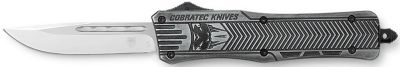 CobraTec Knives 3 in. Medium CTK-1 OTF American Flag Drop Point Knife, Stonewashed D2 Steel Blade, Black Aluminum Alloy Handle