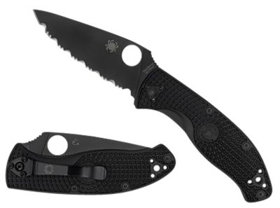 Spyderco 3.39 in. Tenacious Lightweight Folding Knife, Part Serrated Black Oxide 8Cr13MoV SS Blade, Black Textured FRN Handle