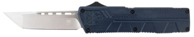 CobraTec Knives 3.25 in. OTF Lightweight Tanto Knife with Pocket Clip, Plain D2 Steel Blade, NYPD Blue Aluminum Handle