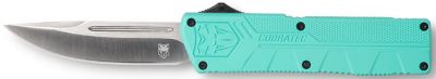CobraTec Knives 3.25 in. OTF Lightweight Drop Point Knife with Pocket Clip, Plain D2 Steel Blade, Tiffany Blue Aluminum Handle