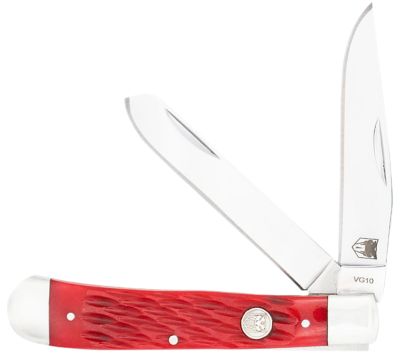 CobraTec Knives 2.88 in. Clip Point/2.94 in. Spey Trapper Folding Knife, Polished VG-10 SS Blades, Red Bone Scales/SS Handle