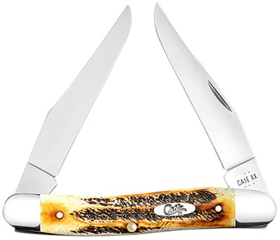 Case 2.90 in. Muskrat Clip Point Folding Knife, Plain Polished Tru-Sharp SS Blade, Burnt Dark Amber BoneStag Handle