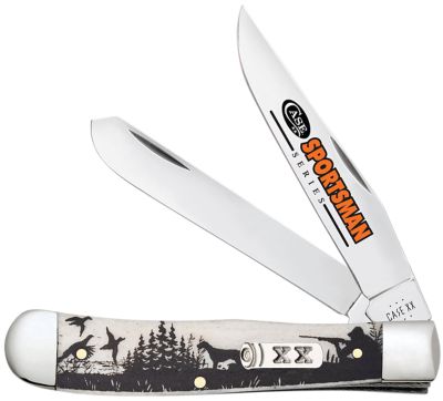 Case 3.24 in. Clip Point/3.27 in. Spey Trapper Sportsman Folding Knife, Tru-Sharp SS Blade, Bird Dog Hunter Bone Handle