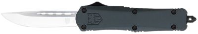 CobraTec Knives 3 in. Medium FS-3 OTF Drop Point Knife, Plain D2 Steel Blade, Gray Aluminum Alloy Handle