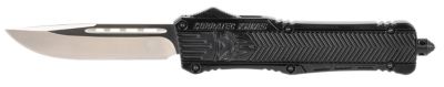 CobraTec Knives 3.75 in. Large CTK-1 OTF Drop Point Knife, Plain D2 Steel Blade, Black Aluminum Handle