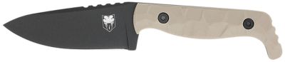 CobraTec Knives 4 in. KingPin EDC Drop Point Fixed Blade Knife, Black Powder-Coat D2 Steel Blade, Tan G10 Scales Handle