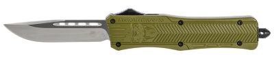 CobraTec Knives 3 in. Medium CTK-1 OTF Drop Point Knife, Plain D2 Steel Blade, OD Green Aluminum Handle