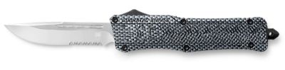 CobraTec Knives 3.75 in. Large CTK-1 OTF Drop Point Knife, Part Serrated D2 Steel Blade, Carbon Fiber Aluminum Handle