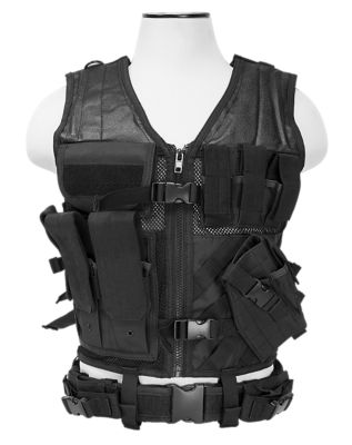 NCStar Adult PVC/Mesh Webbing Tactical Vest, Medium-2XL, Black
