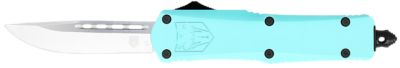 CobraTec Knives 2.75 in. Small FS-3 OTF Drop Point Knife, Plain D2 Steel Blade, Mint Blue Aluminum Alloy Handle
