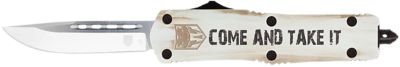 CobraTec Knives 3 in. FS-3 Come and Take It OTF Tanto Knife, Plain D2 Steel Blade, White Cerakote Aluminum Handle