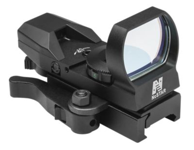 NCStar Red Four Reticle Reflex Sight, Black Anodized, 1x, 0.95 in. x 1.34 in., 3 MOA, Red Dot Multi Reticle QR Mount