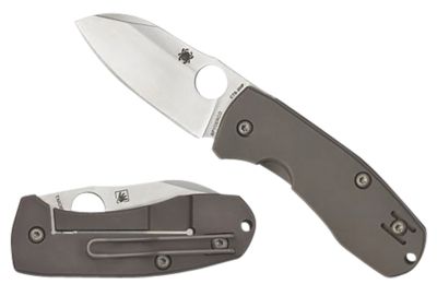 Spyderco 2.52 in. Techno 2 Folding Knife with Clip, Sheepsfoot Plain CTS XHP Steel Blade, Matte Stonewashed Titanium Handle